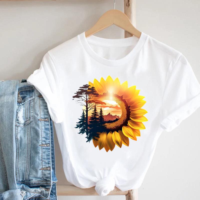 (Азиатский размер) Футболка Мода Женская милый цветок тренд милая Одежда Повседневный Топ Короткий рукав Футболка Принт Леди Женская Графические футболки