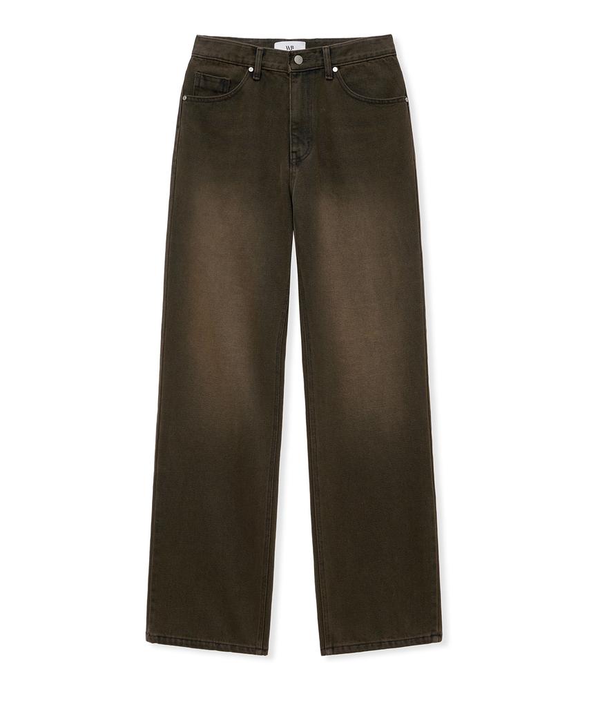 WEST GRAND BOULEVARD Drain Wide Washed Denim Pants Dark Amber