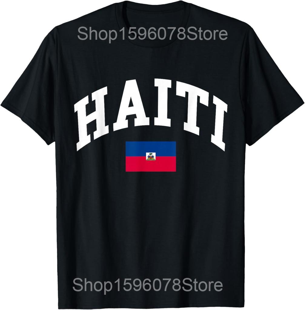 Lustiges Haiti Haitianische Flagge Karibik Souvenir T-Shirts Baumwolle Humor Streetwear T-Shirt Kurzarm Unisex Lockere Kleidung