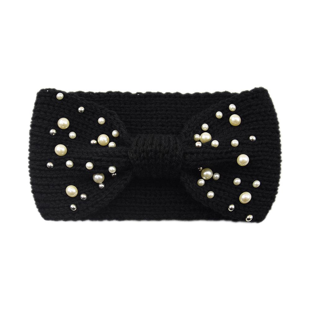 New Wide Bowknot Pearl Headbands For Woman Warm Hairband Elastic Sports Yoga Headwear Girls Hair Band Winter Hair Accessories