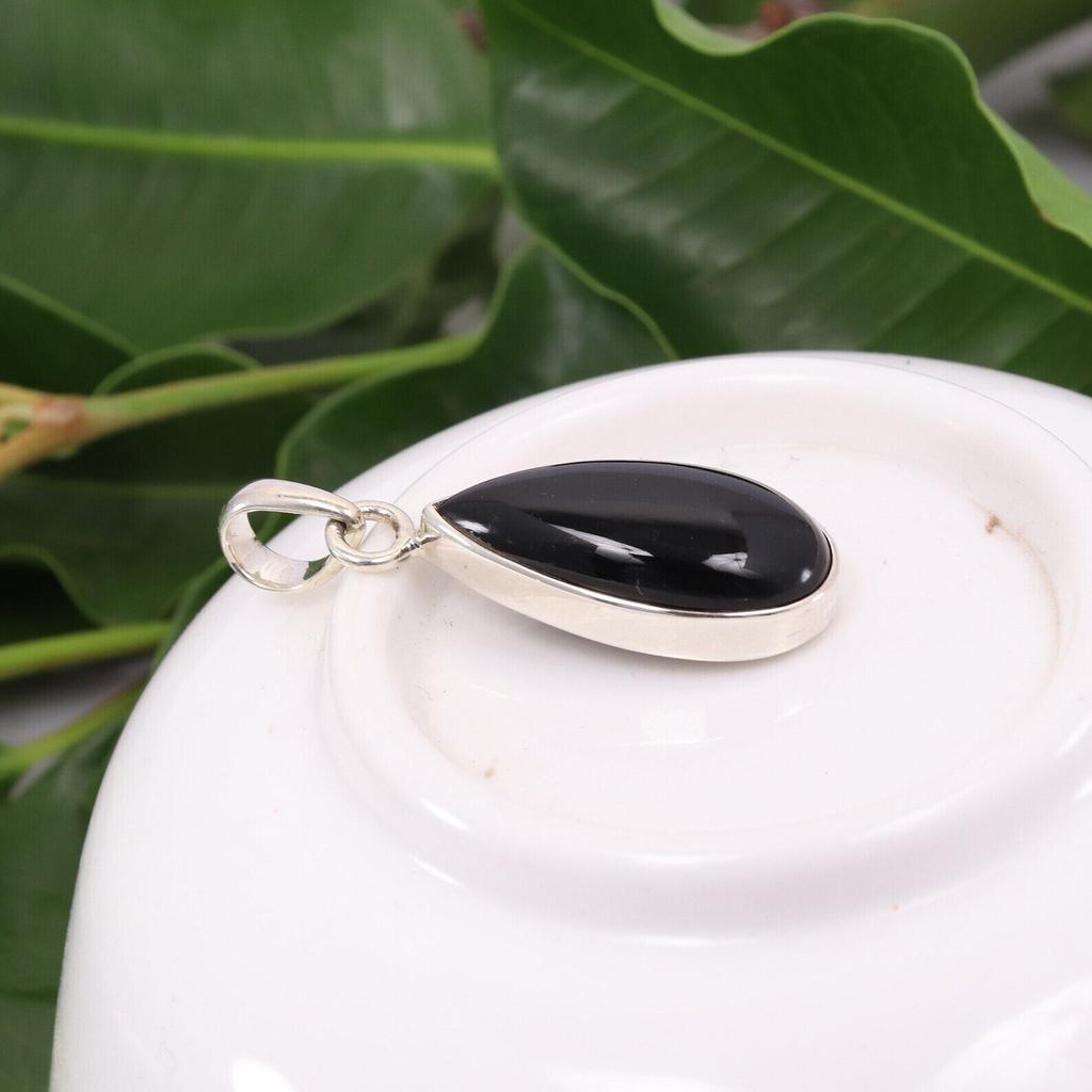 Black Onyx Pendant-925 Sterling Silver Necklace-Handcrafted Silver Gift Pendant