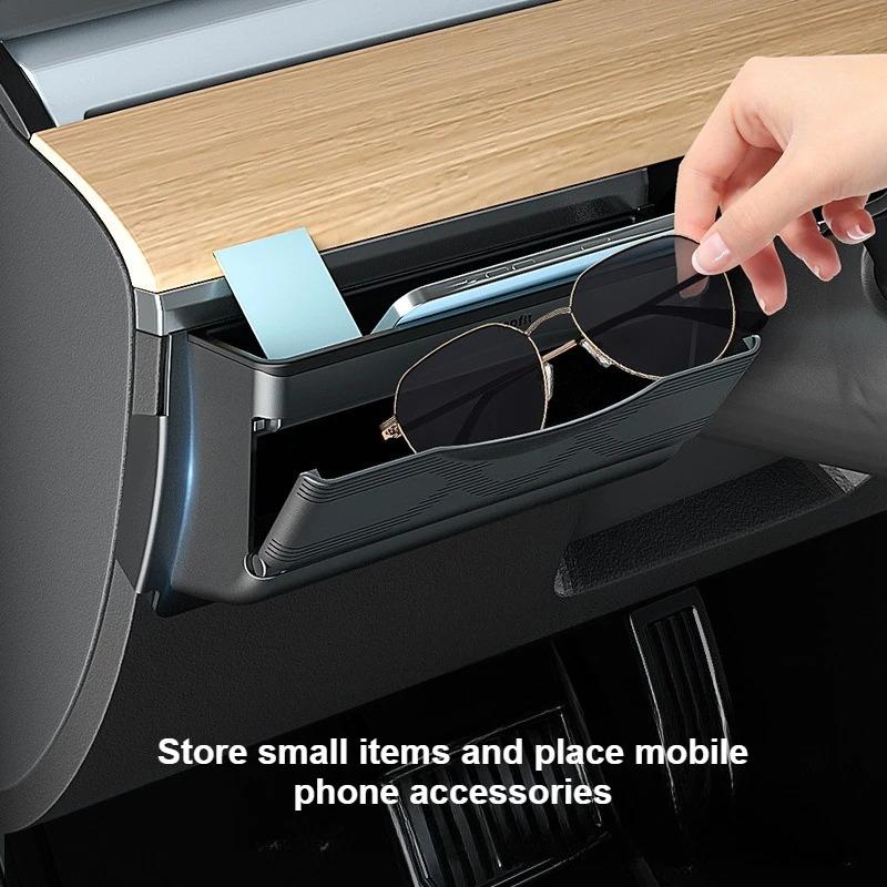 Driver Side Mini Glove Compartment Storage Box for Tesla Model Y 2021-2024 Car Accessories Dashboard Phone Holder Eyeglass Case