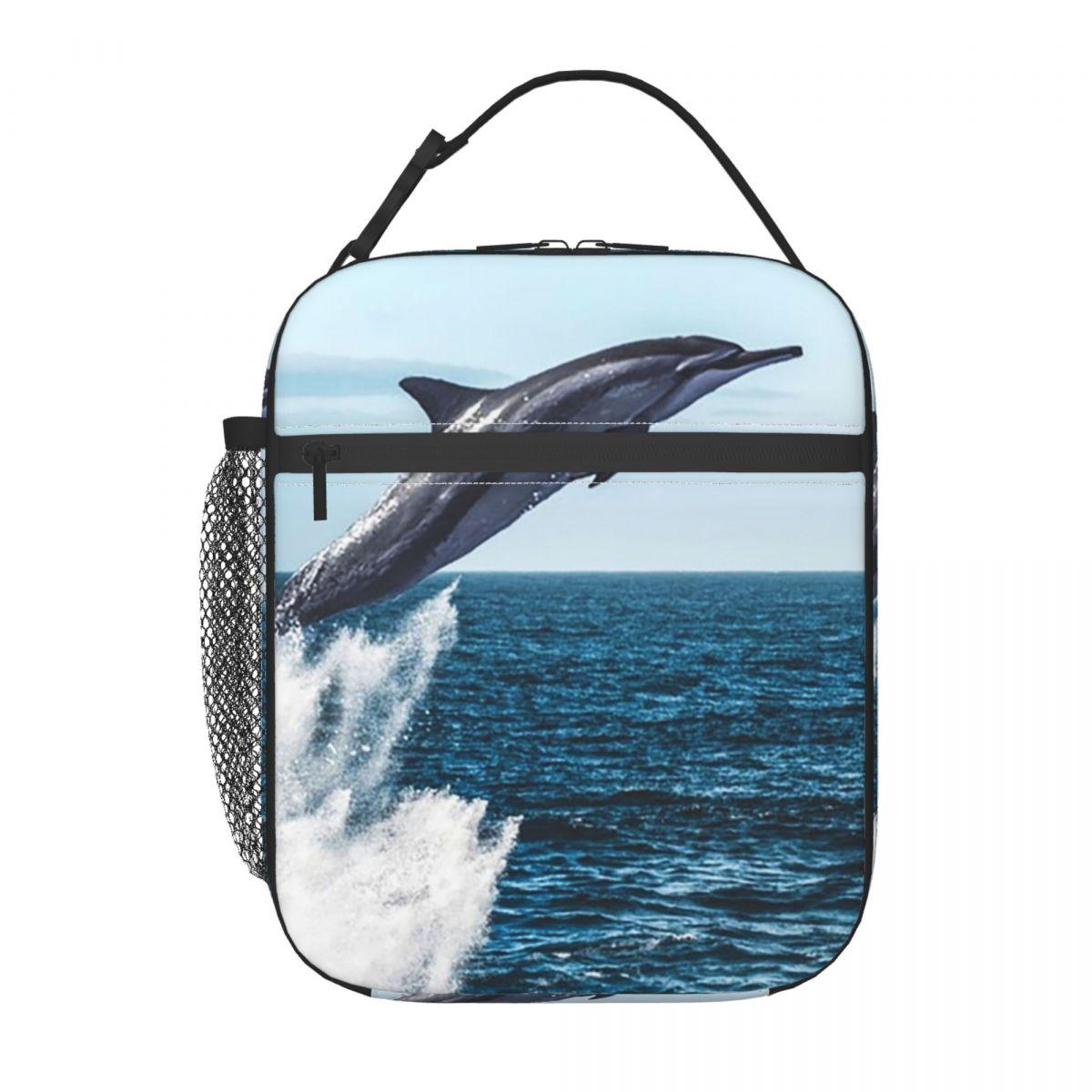 

Dolphin Leaping Out Of The Water Pattern Insulated Lunch Bag for Women Children Leakproof Food Boxes Thermal Lunch Box Tote One Size