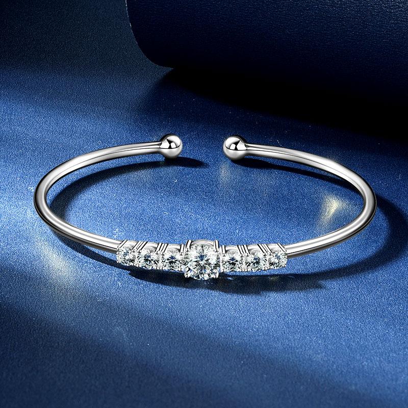 IOGOU Otevírací náramek Cuff 6,5 mm 1 ct Moissanit barvy D pro ženy 925 Sterlingové stříbro Certifikovaný jemný šperk Valentýnský dárek