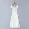 2026 Chic Lace Puff Sleeve Retro V-Neck Backless Evening Dress