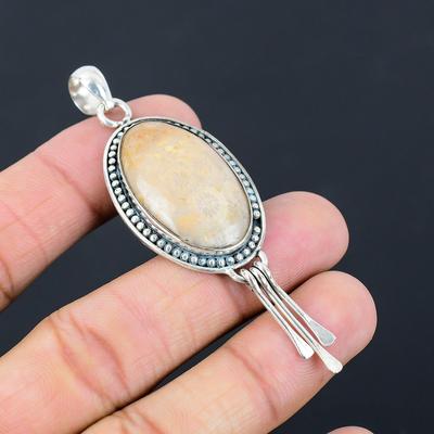 Womens Day Sale 925 Silver Root Chakra Fossil Coral Gemstone Mother Boho Pendant