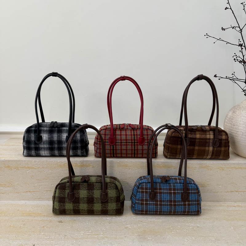 Bolsa de Ombro Único Xadrez de Lã para Mulheres 2026 Nova Coleção Outono e Inverno Nicho Luxo Leve Alta Qualidade Bolsa Feminina para o Dia a Dia