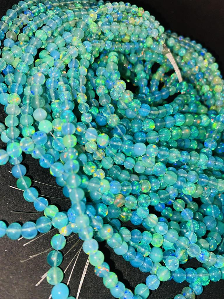 Transparent Fire Base Ethiopian Opal Balls Beads, Blue Opal Beads, Healing Stone Beads.