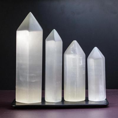 Natural Translucent Gypsum Hexagonal Crystal Tower - Yoga Crystal Grid Light Luxury Stone Pillar Ornament