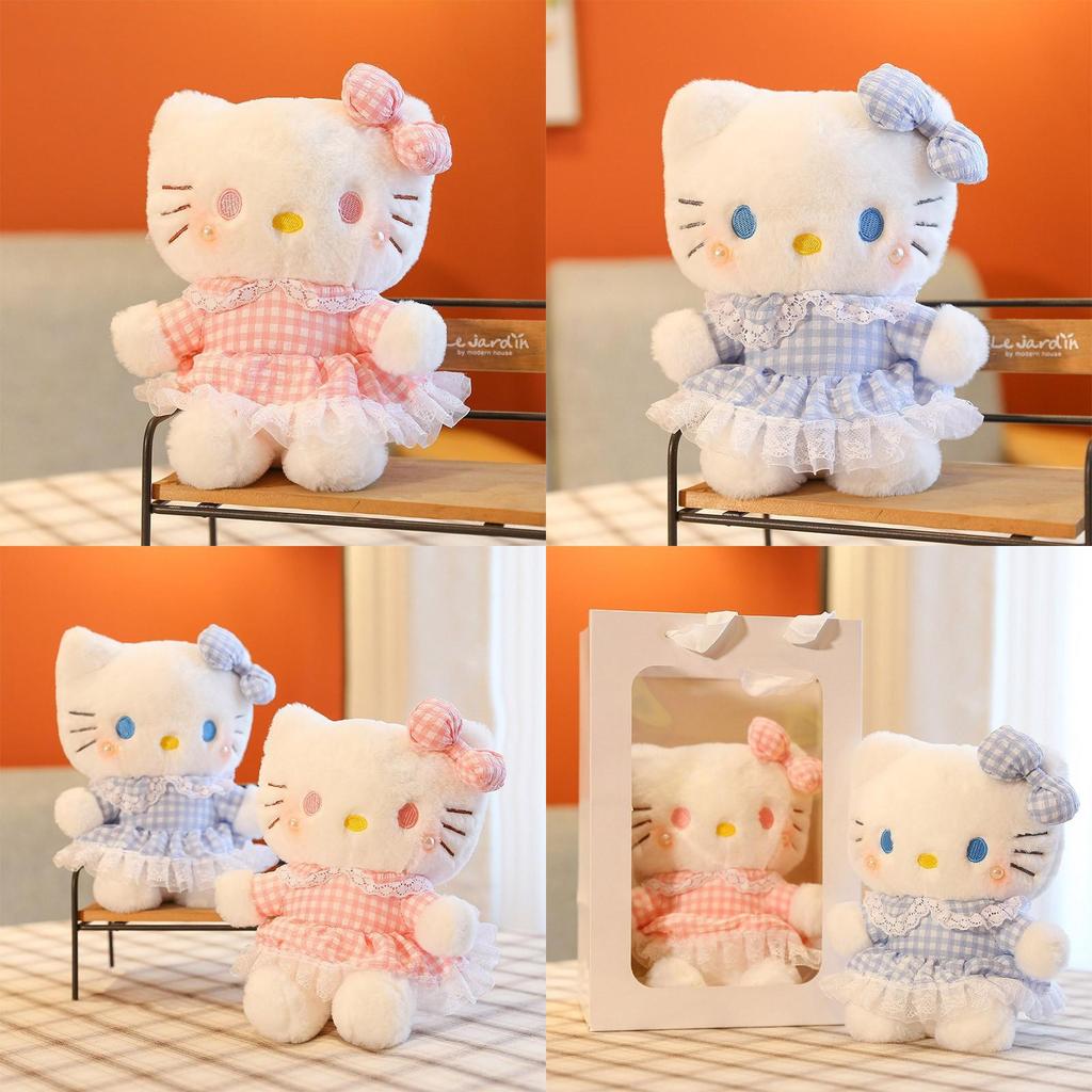 Doll Plush Stuffed With Checkered Dress And Bow Decor For Kids Gift