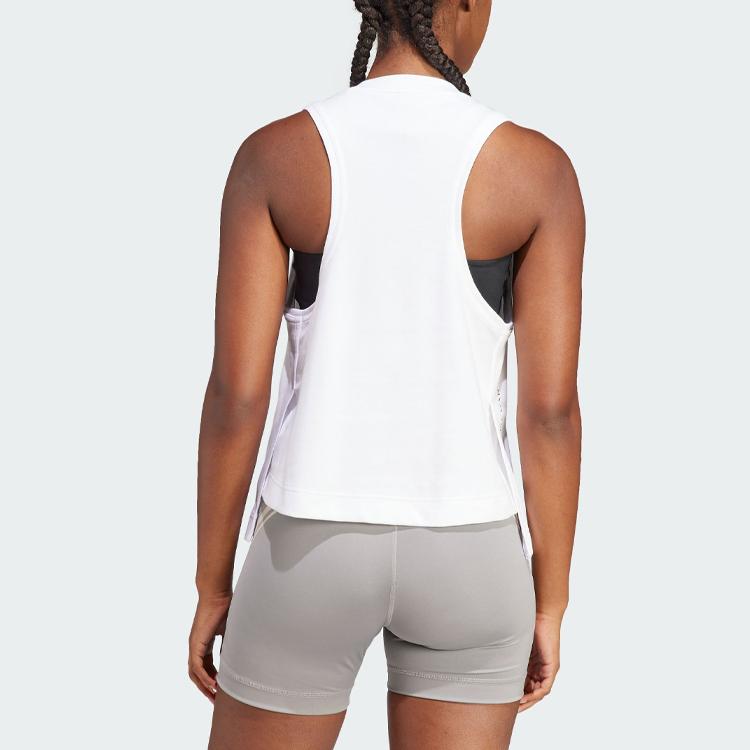 Adidas Stella McCartney Collaboration SS23 Solid Logo Crew Neck Activewear Tank Women Tops White IB6858