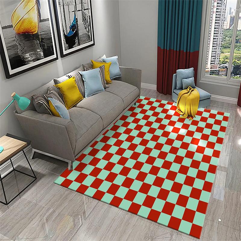 Color Checkerboard Plaid Carpet Geometric Plaid Floor Mats for Bedside Dorm Closet Dining Room Decor Soft Non-Slip Area Rugs