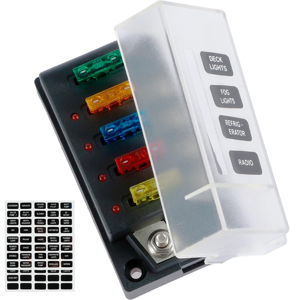 4/6Way Fuse Block 12V Blade Fuse Box Holder with LED Indicator Waterproof Cover Safe Compact Circuit Fuse Box for Car Boat Fuses4