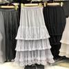 2025 Early New Elastic Waist Lace Lace Splicing A Word Big Pendulum Foreign Style Gray Cake Skirt Long Skirt