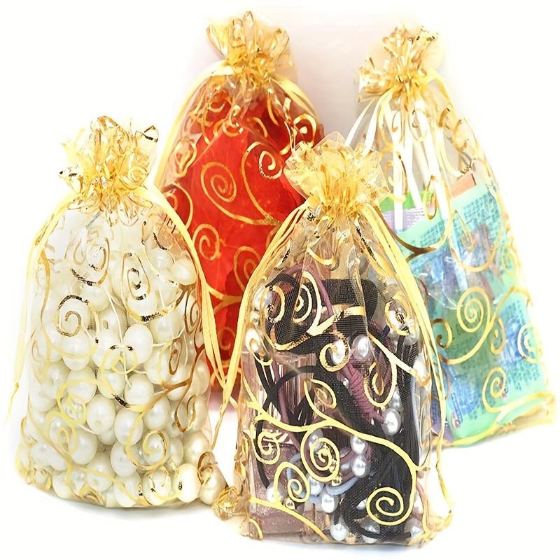 100pcs Golden Mesh Drawstring Party Favor Bags Gift Pouches for Candy Makeup Jewelry Accessories Travel Essential Party Supplies