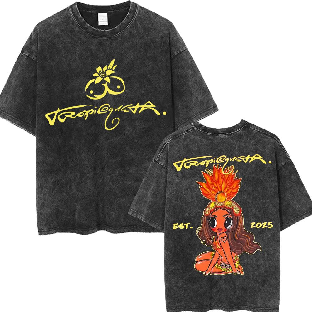 Karol G Tropicoqueta Album Latina Foreva Washed T Shirt Men Women Trendy Loose Tshirts Casual Cotton Retro Street T Shirts