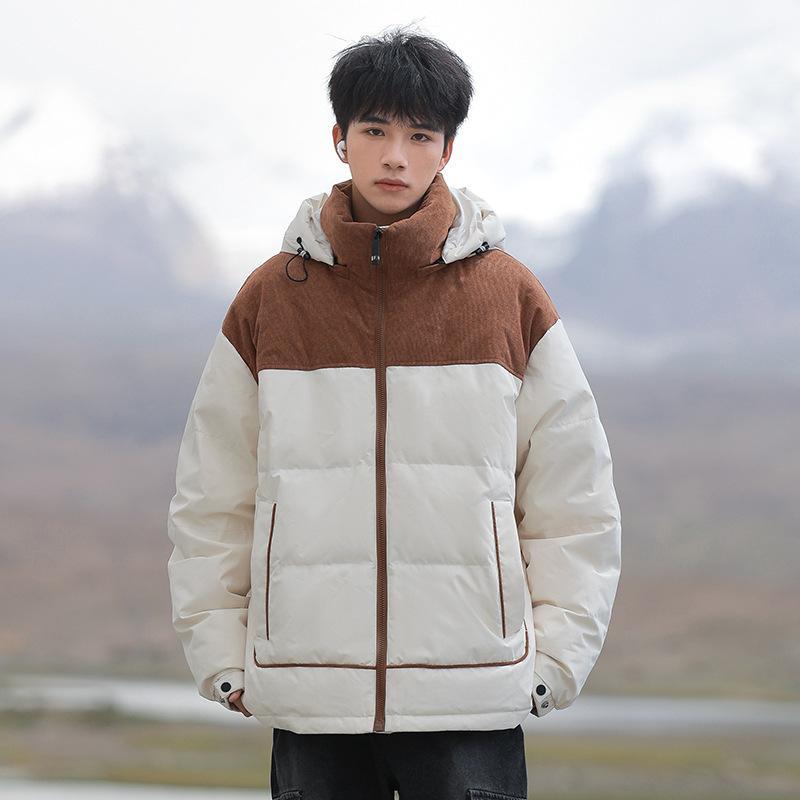

Мужская зимняя новая пуховая куртка, мужская пуховая куртка из белого утиного пуха в стиле колор-блок, повседневная с капюшоном, универсальная куртка-пуховик, тренд куртки 3XL