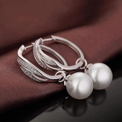 925 Silber Leichter Luxus Perlen Mikroeinlage Zirkon Geometrische Ohrringe Elegant und Hochwertig, Personalisierter Temperamentsschmuck