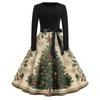 Women's Casual Fashion Round Neck Christmas Printed Vintage Dress