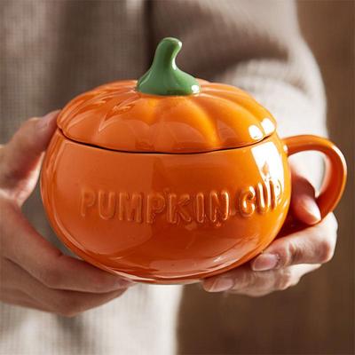 300 ml Halloween Kürbis geformt Keramik Tasse Kawaii Suppe Becher mit Deckel Haferflocken Tasse kreative Wasser Tasse