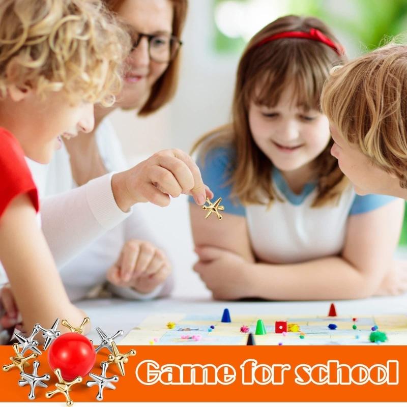 Relaxation Balls Set Tabletop Jacks Game with Metal Jacks And Soft Bouncy Balls For Stress Relief Student Relaxation Toy