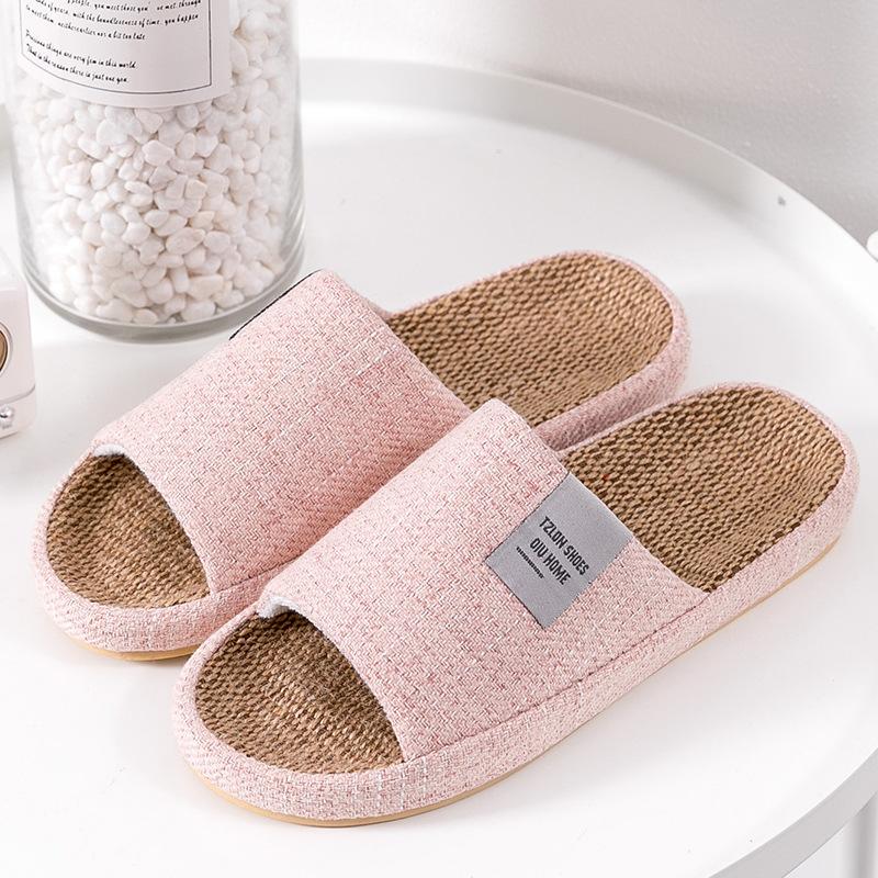Fashion Breathable Flax Slippers Women Men Indoor Mute Slipper Anti-slip Lovers House Floor Shoes Soft  Ladies Summer Home Slides