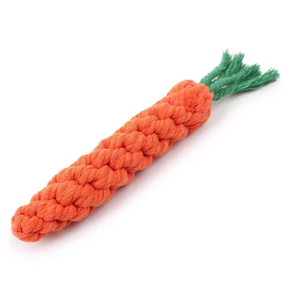 

Durable Braided Cotton Rope Dog Chew Toy for Puppy Teeth Cleaning 1Pcs Safe Carrot Design Pet Bite Resistant Molar Chew Toys XS