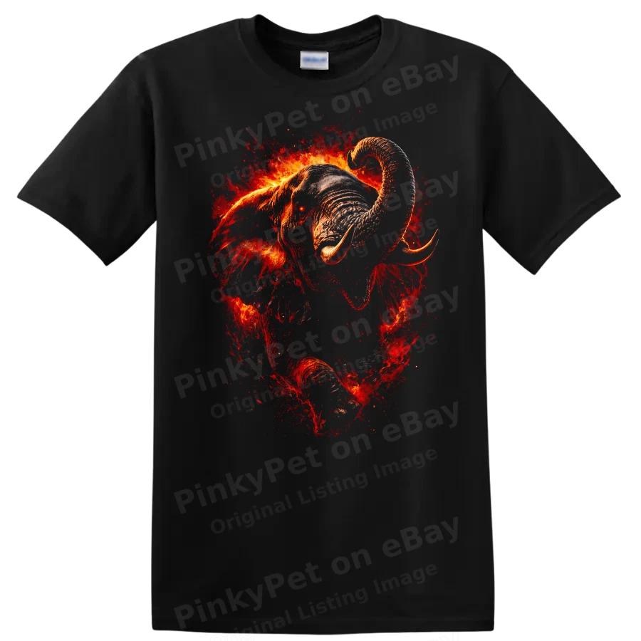 Elephant Fire Colorful Graphic T Shirt Unique Animal Design Tee