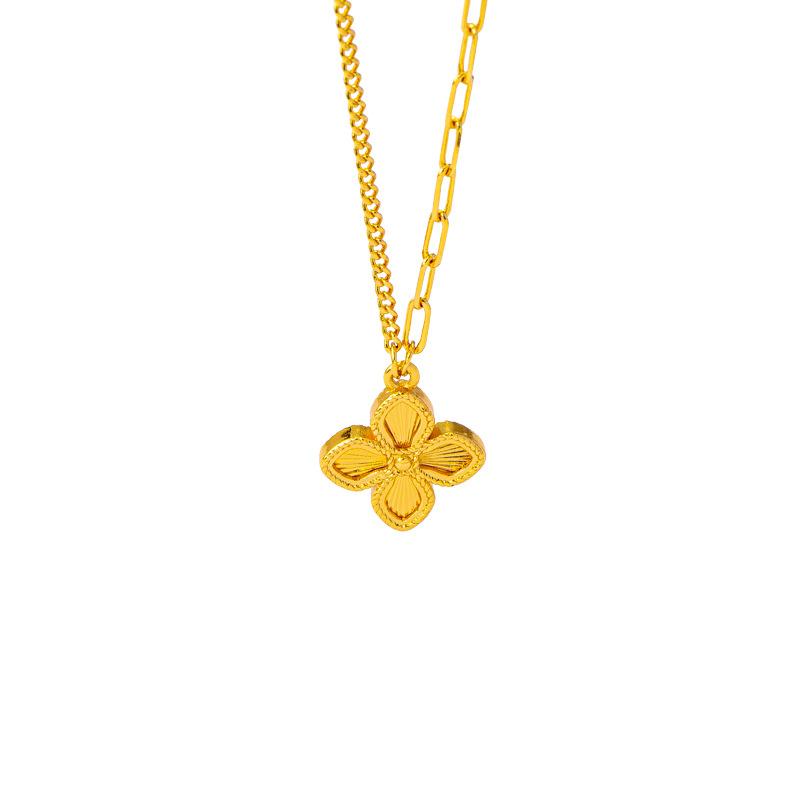 Luxury Pure Gold Real Gold Women's Lucky Flower Flower Clavicle Chain