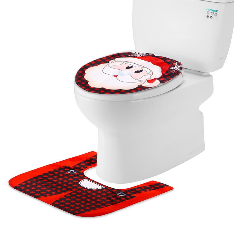 2ks vzor Santa Clause Potah na záchodové sedátko Koupelna Červená podložka do koupele Sada obrysových koberců Vánoční dekorace pro domácnost