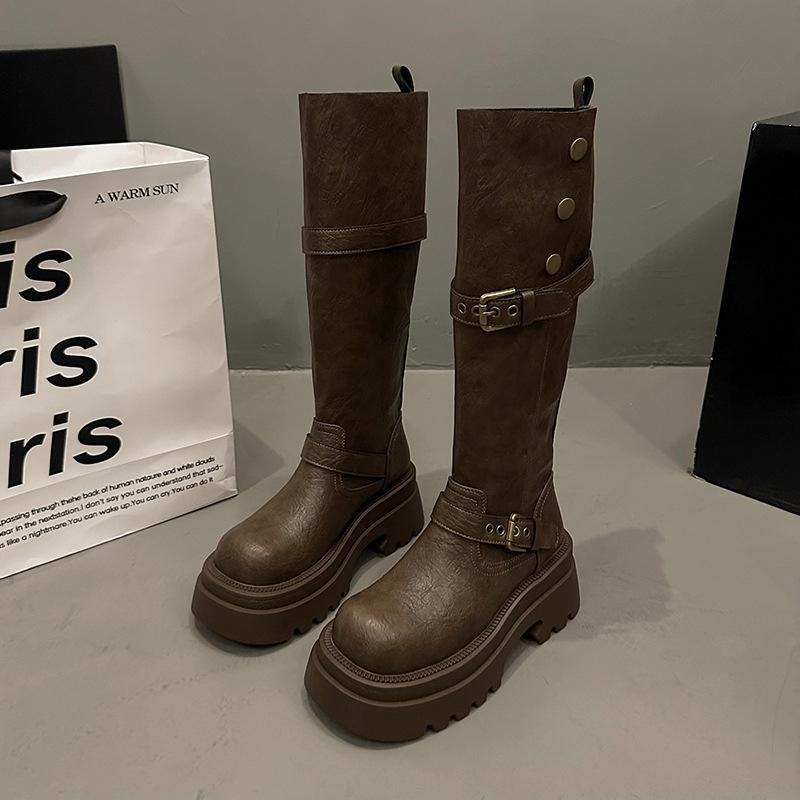 

2025 осень и зима новые женские ботинки модные повседневные рыцарские ботинки ретро на высокой подошве ботинки интернет-знаменитости европейские популярные ботинки 40 хаки