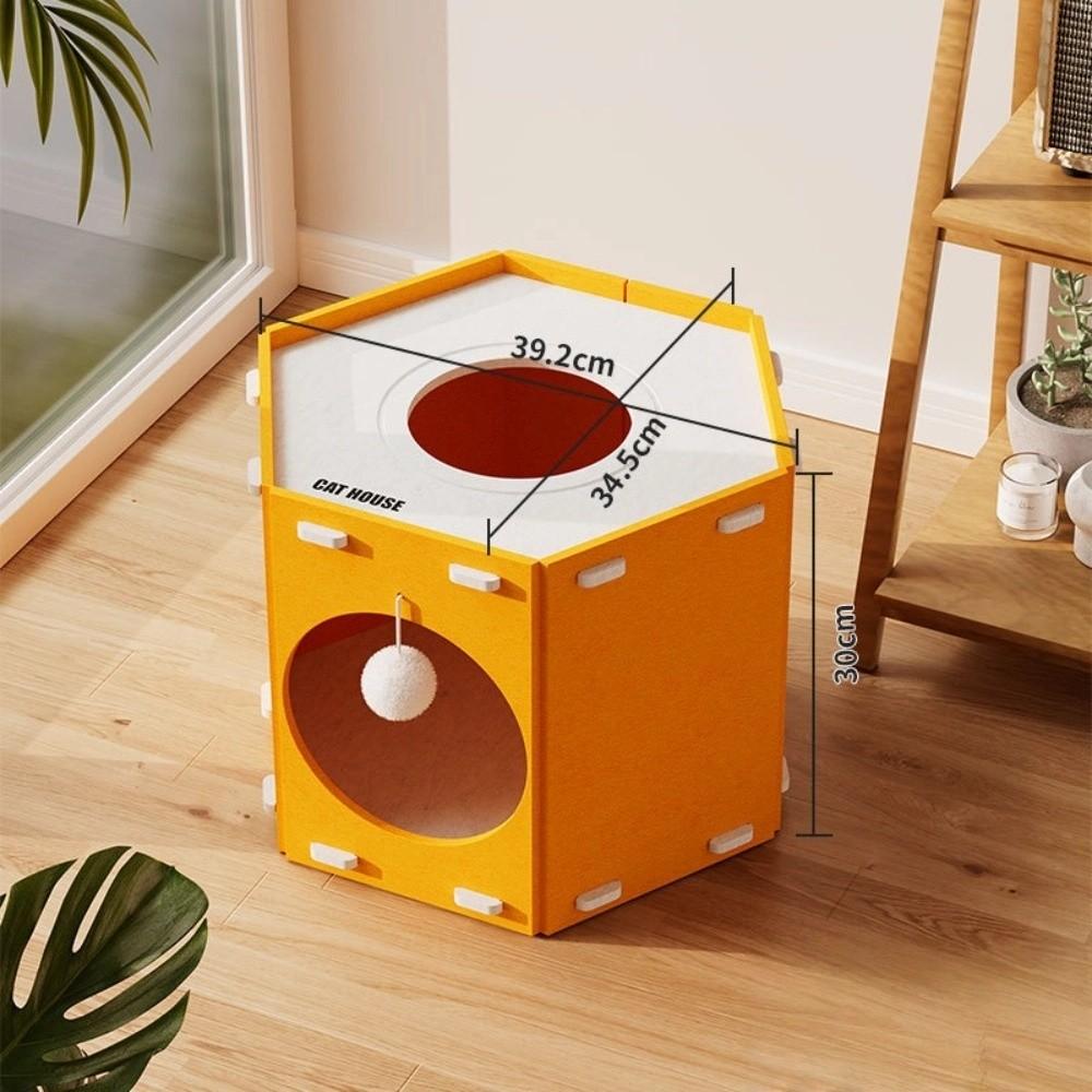 

Japanese Style All-in-one Cat House Stackable Corner Design Cat Castle House Sturdy Hexagon Cat Condo Four Seasons жовтий