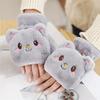 Cute Rabbit Fur Knit Mittens Plush fingerless Gloves Flip Half Finger Driving Glove Winter Soft Warm Thick Gloves for Women Girl