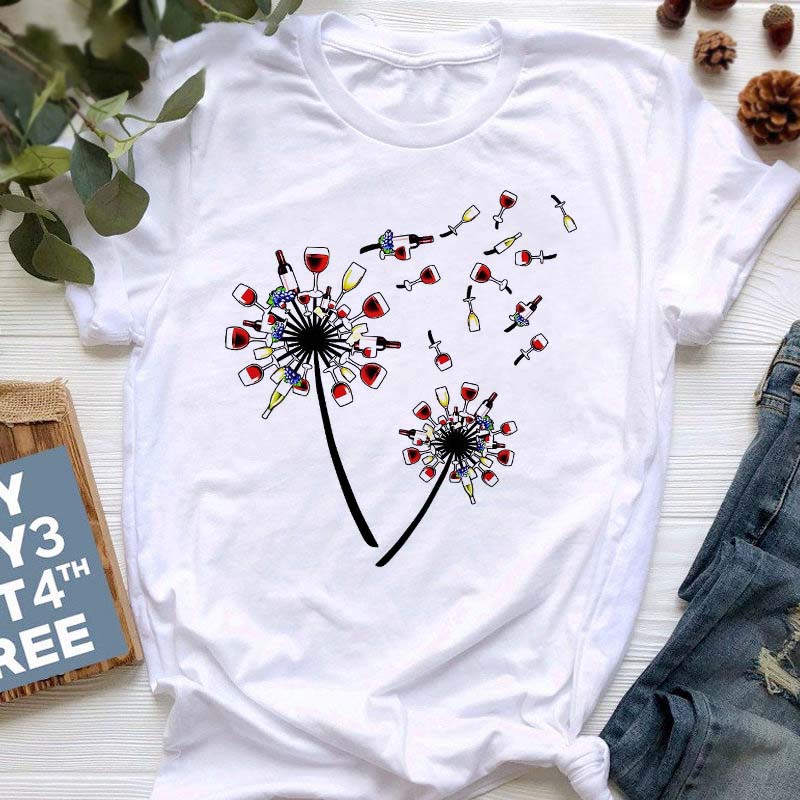 Tricou cu imprimeu păpădie pentru femei de vară Cămăși pentru femei de mărime mare ocazional Tricou cu mânecă scurtă Top negru Tricou cu gât în ​​formă de O