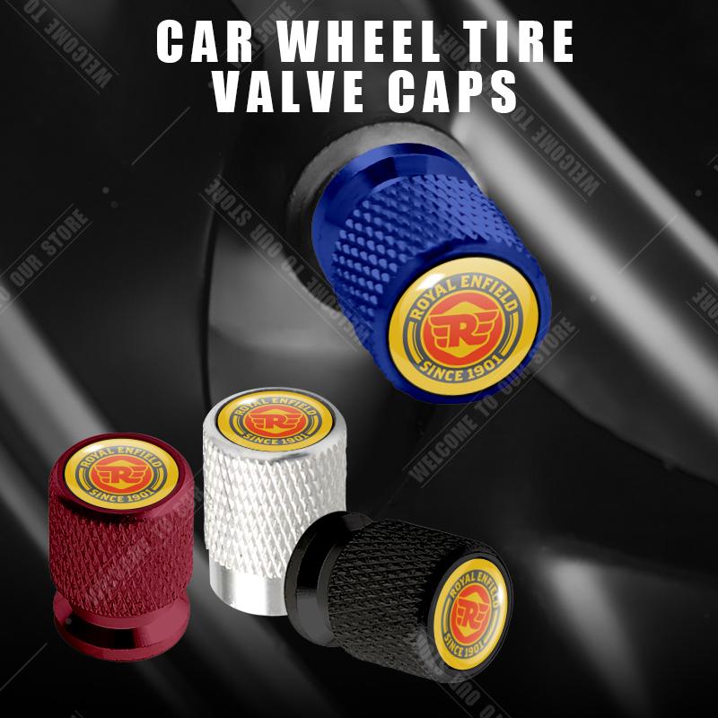 Motorcycle CNC Aluminum For Royal Enfield Bullet/Meteor/Classic 350 500 650 400 Emblem 4pcs Tire Valve Air Port Stem Cover Caps