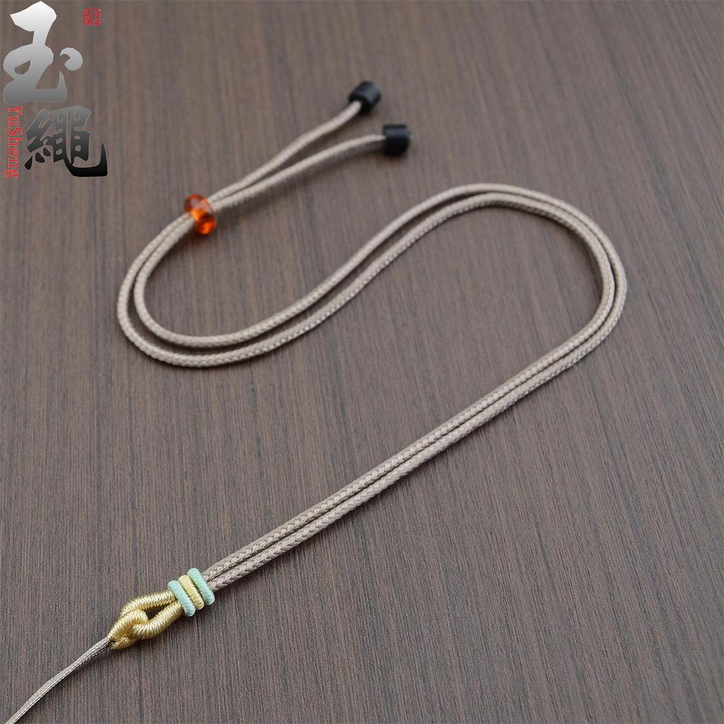 Hand-Woven Ruyi Knot Lanyard Necklace with Jade and Crystal Pendants