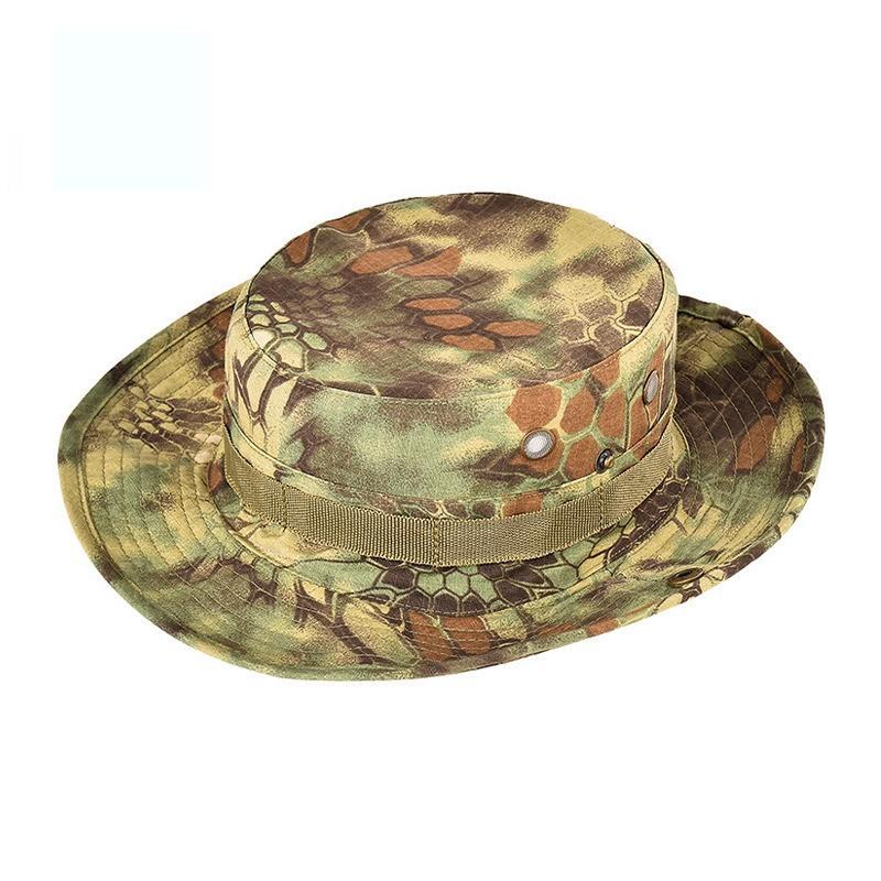 Militärstil Camouflage Eimerhut Outdoor-Aktivitäten Sonnenschutz Breiter Rand Faltbare Baumwollmischung Kappe