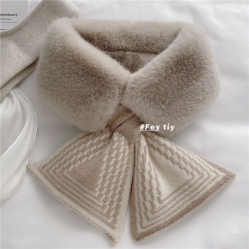 1Pc Scarf Women'S Autumn And Winter Ins Versatile Korean Version Plush Scarf, Striped Thickened Warm Neck Fur Collar