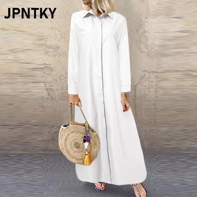 JPNTKY Fashion Summer Spring Solid Color Print Long Sleeve Casual Dresses