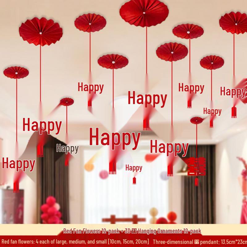 Luxury Wedding Decoration Pendants: Double Happiness Ceiling Ornaments for Bride's and Groom's Bedrooms & Living Room