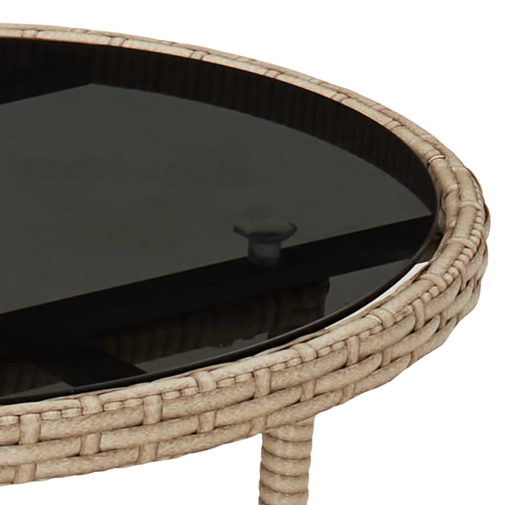 Vidaxl Stolik Ogrodowy, Ø60X75 Cm, Szkło Hartowane I Rattan Pe, Beżowy