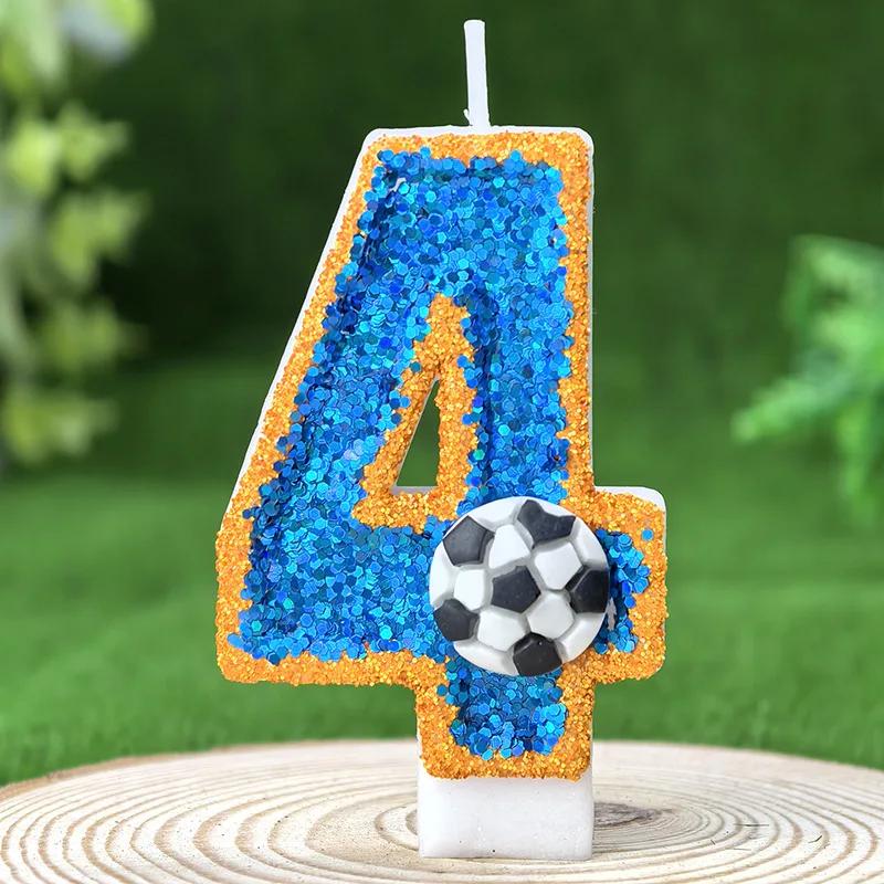 Football Children's Birthday Candles Number 0-9 Green Sparkles Birthday Creative Soccer Candle for Boy Party Cake Top Decoration