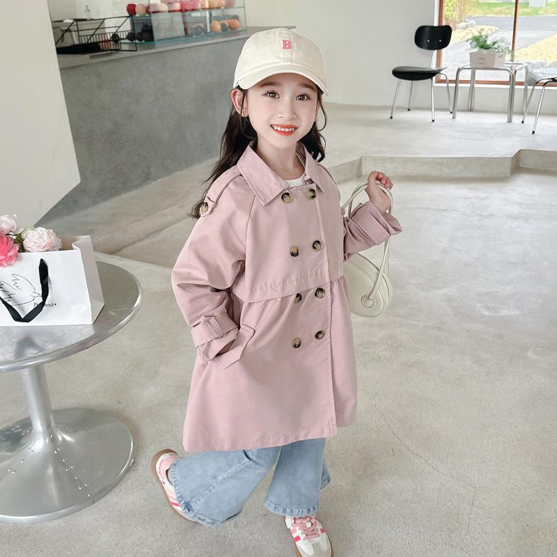 

Девочки Осенний Тренч Детский Британский Стиль Двубортный Верх Пальто Миди для Маленькой Девочки XS