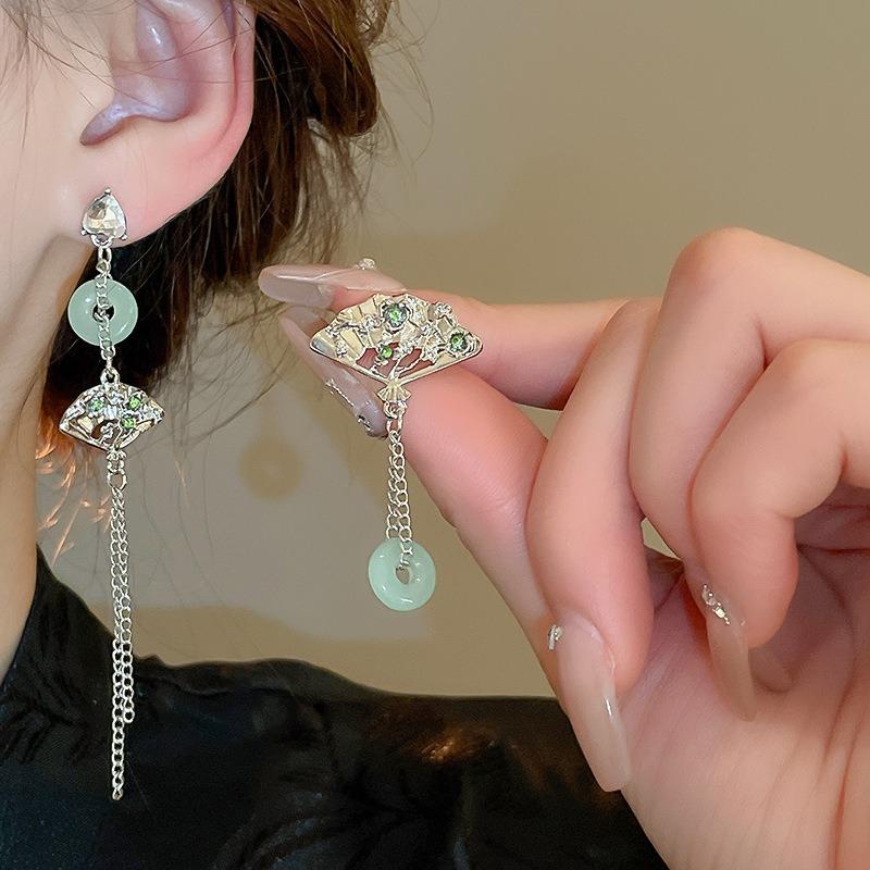 New Chinese antique super fairy bamboo flower pearl fringed stud earrings ear hook explosion Chinese style versatile earrings earrings