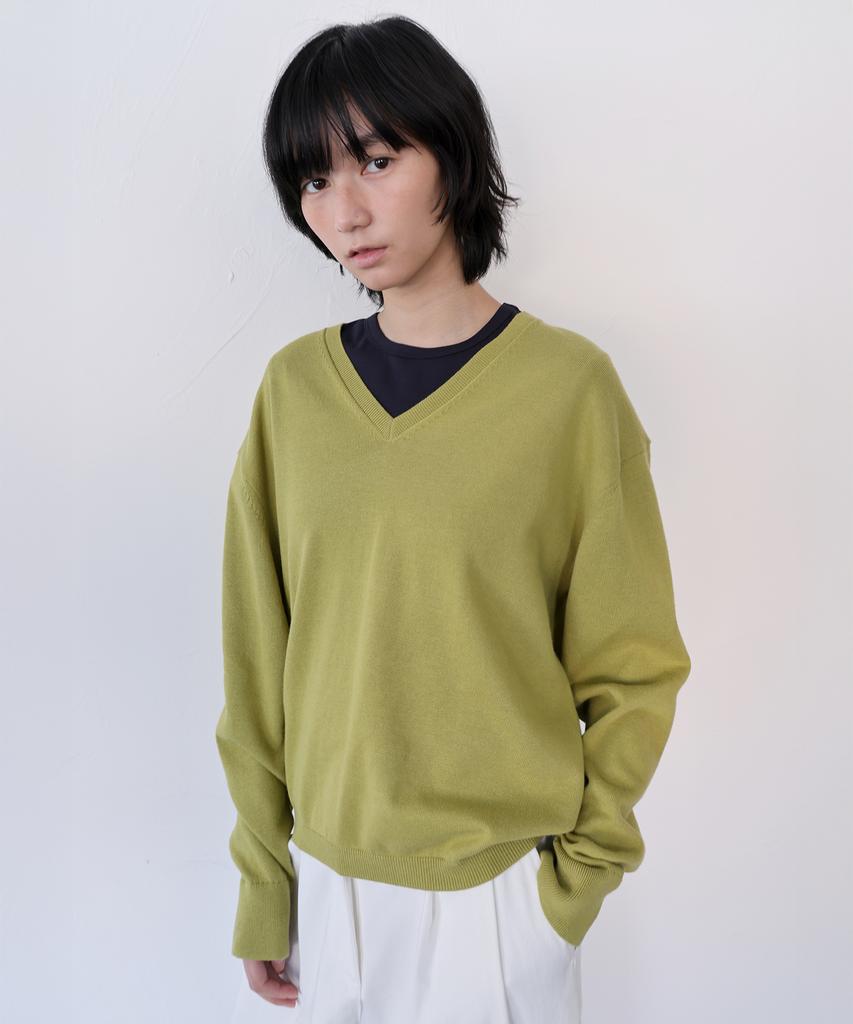 Leuba All-Day Cotton V-Neck Knit - Matcha Olive