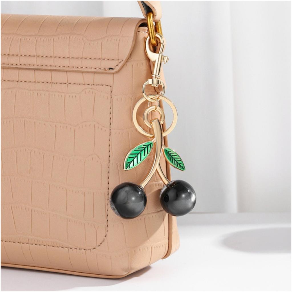 Sparkling 3D Cherry Charm Keychain Accessory Fashionable Fruit Shape Key Rings Portable Bag Decoration for Women