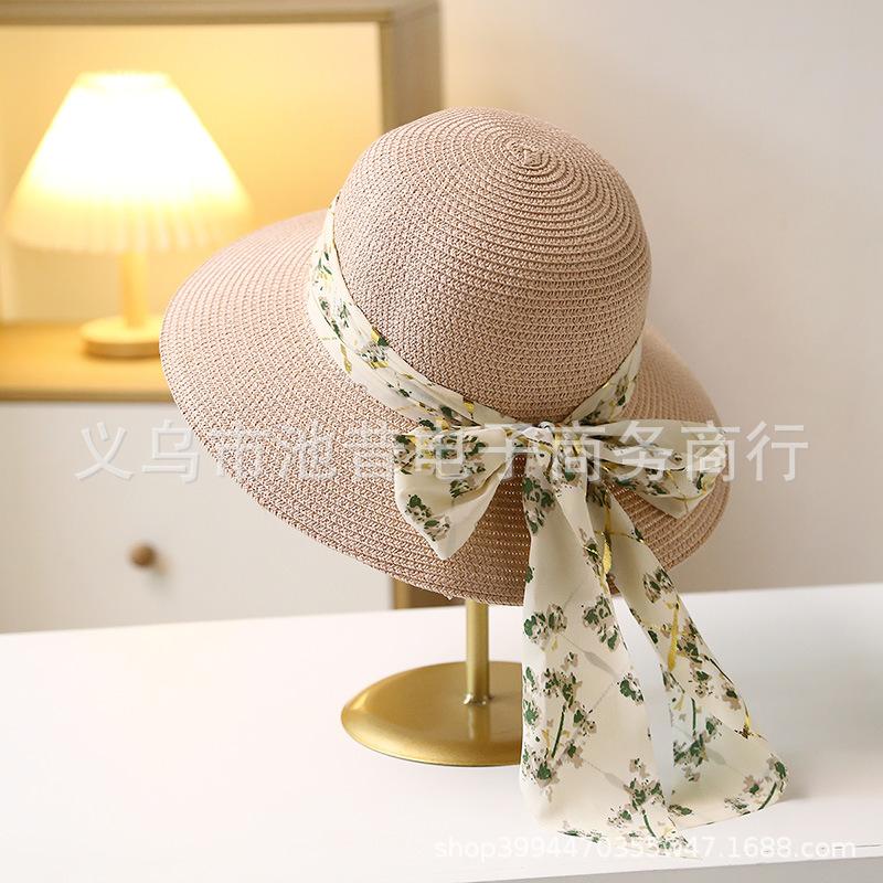 Summer straw hat women's elegant beach hat straw bow big eaves sun hat sunshade sunscreen hat children's tide