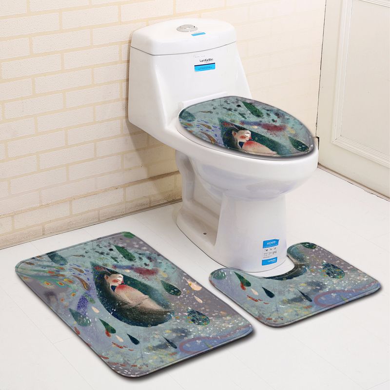 3D Painted Bathroom Toilet Three-Piece Floor Mat Door Mat Bathroom Carpet