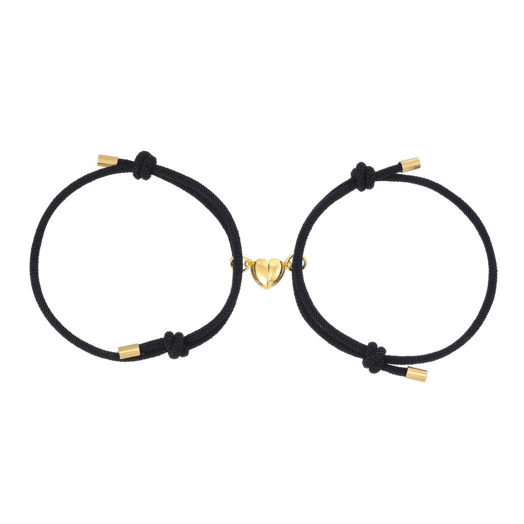Gold Heart Magnet Milan Couple Bracelet Set Unisex Matching Bangles Jewelry