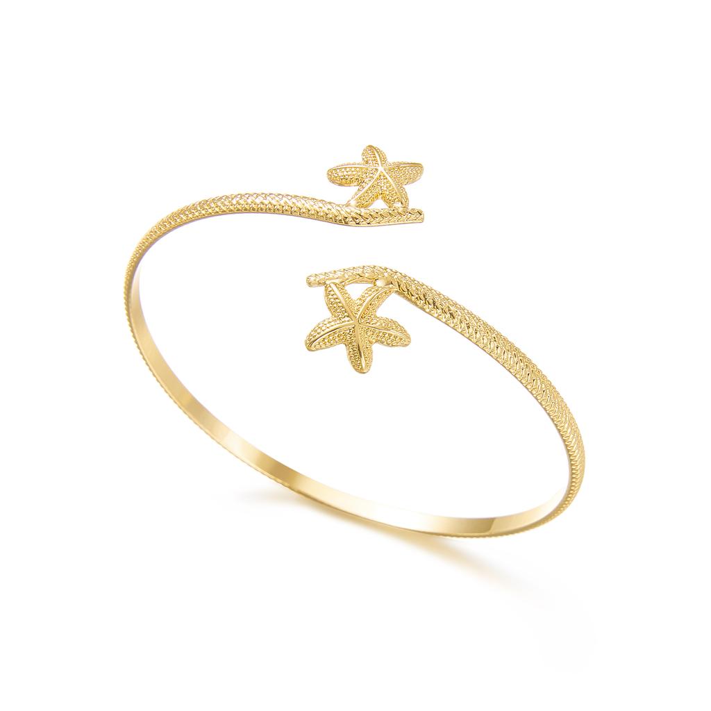 Strukturierte Goldfarbene Seestern Oberarmmanschette Armband für Damen Vintage Punk Muschel Krabbe Offenes Armband Sommer Ästhetik Schmuck